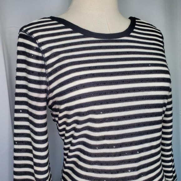 Express Sequin Black & White Stripe Dress - Picture 4 of 10